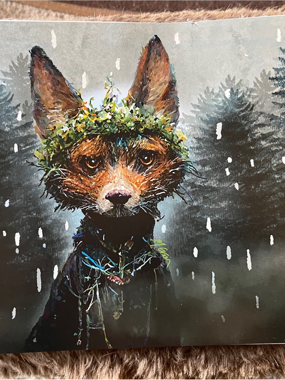Fox Portrait Wall Art Print in Brown and Green - Unbranded